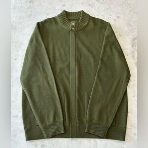 Men's Large Army-Green Filson Full-Zip Wool Sweater